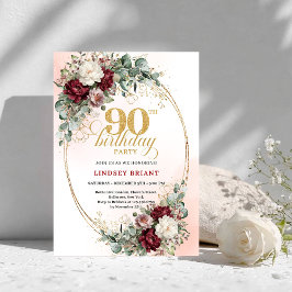 Elegant Marsala Peonies Eucalyptus 90th Birthday Einladung