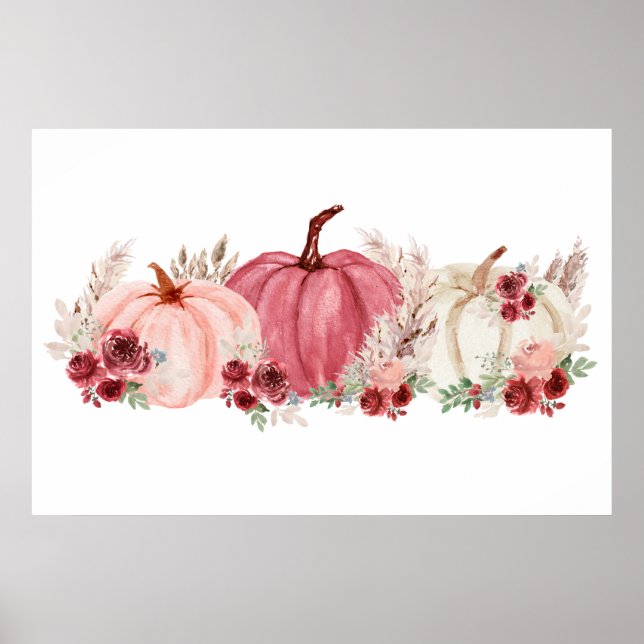 Elegant Marsala Pink Burgundy Fall Pumpkins Poster (Vorne)