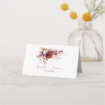 Elegant Marsala Red Floral Wedding Platzkarte