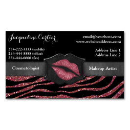 Elegant Marsala Zebra Glitzer Kiss Kosmetologin Magnetische Visitenkarte