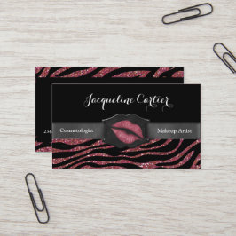 Elegant Marsala Zebra Glitzer Kiss Kosmetologin Visitenkarte