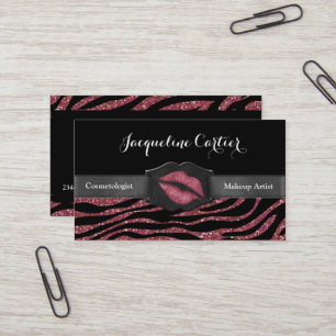 Elegant Marsala Zebra Glitzer Kiss Kosmetologin Visitenkarte