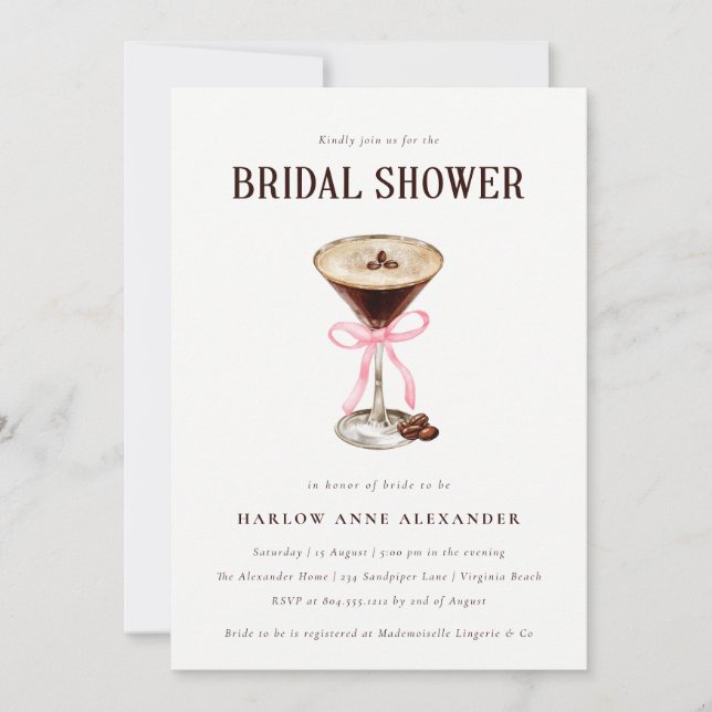 Elegant Martini Cocktail Bridal Dusche Einladung (Vorderseite)