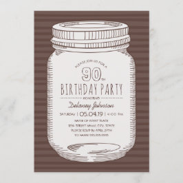 Elegant Mason Jar Rustic 90. Geburtstagsparty Einladung