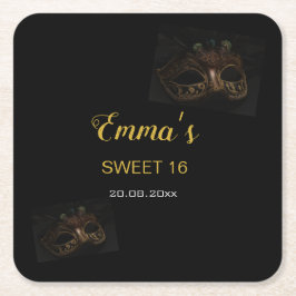 Elegant Masquerade Gold Black Sweet 16. Geburtstag Rechteckiger Pappuntersetzer