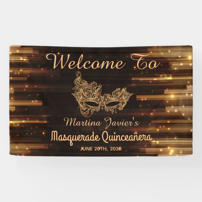 Elegant Masquerade Quinceañera 15. Geburtstag Banner (Horizontal)