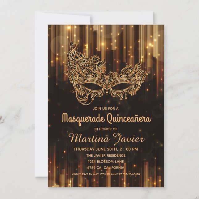 Elegant Masquerade Quinceañera 15. Geburtstag Einladung (Vorderseite)