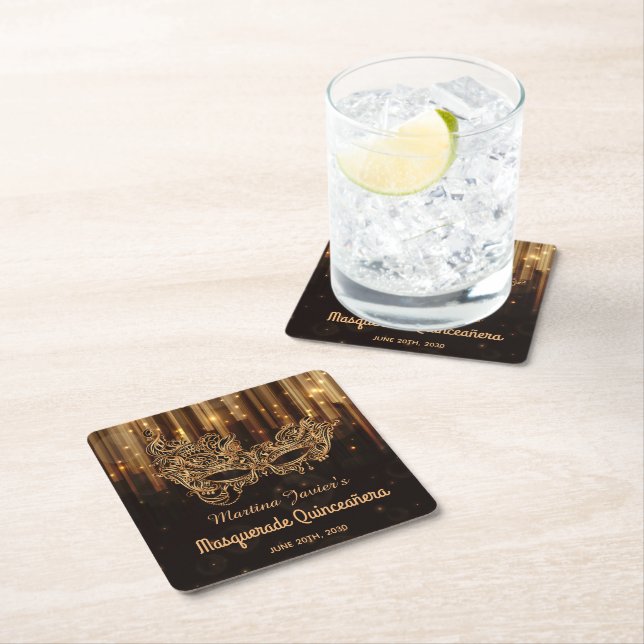 Elegant Masquerade Quinceañera 15. Geburtstag Rechteckiger Pappuntersetzer (Vor Ort)