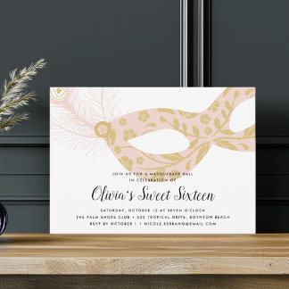 Elegant Masquerade Theme 16 . Geburtstag Einladung