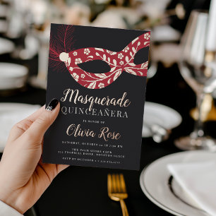 Elegant Masquerade Theme Quinceanera Folieneinladung