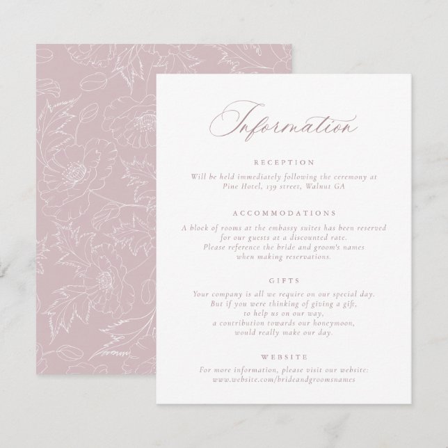 Elegant Mauve Blush Script Hochzeitsinformationen Einladung (Vorne/Hinten)