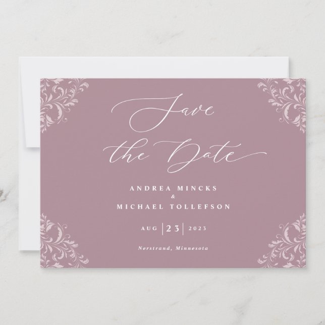 Elegant Mauve Dusty Rose Wedding Save the Date (Vorderseite)