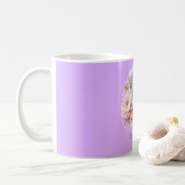 Elegant Mauve Floral Moon Mother’s Day Mug 11oz Kaffeetasse (Mit Donut)