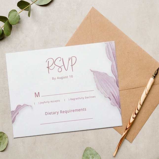 Elegant Mauve Leaf Minimal Wedding RSVP Card Einladung (Von Creator hochgeladen)