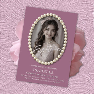 Elegant Mauve Pearl 18. Geburtstag Foto Einladung