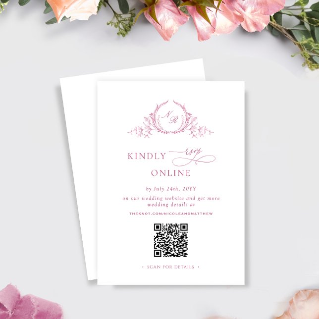 Elegant Mauve Pink Monogram QR Code Wedding RSVP Begleitkarte (Von Creator hochgeladen)