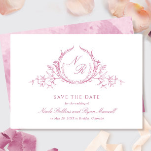 Elegant Mauve Pink Watercolor Monogram Calligraphy Save The Date