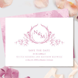 Elegant Mauve Pink Watercolor Monogram Save The Date