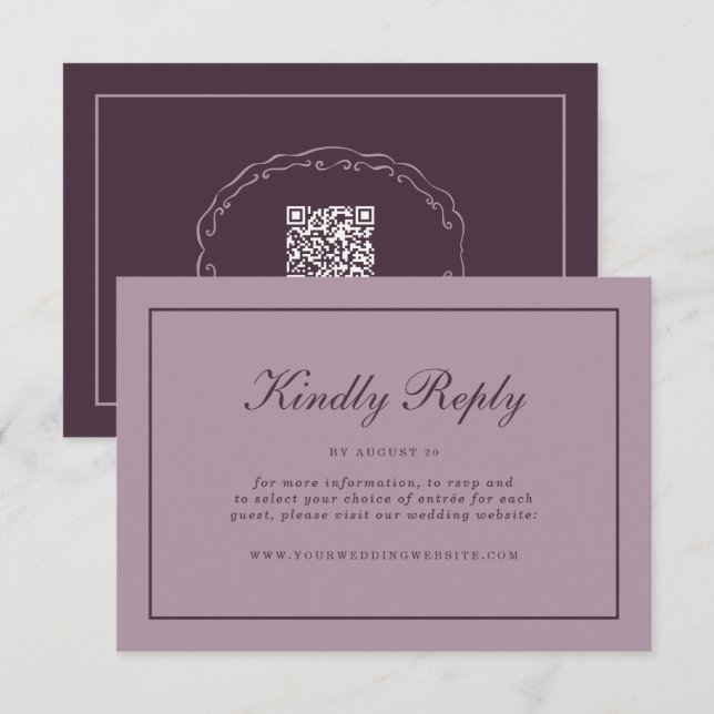 Elegant Mauve Plum RSVP Online Enclosure Card Begleitkarte (Vorne/Hinten)