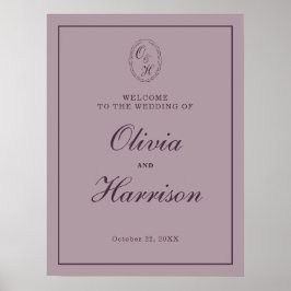 Elegant Mauve Plum Wedding Welcome Sign Poster