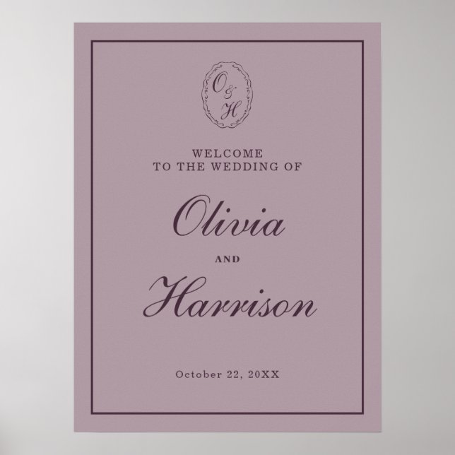 Elegant Mauve Plum Wedding Welcome Sign Poster (Vorne)
