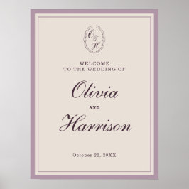 Elegant Mauve Plum Wedding Welcome Sign Poster