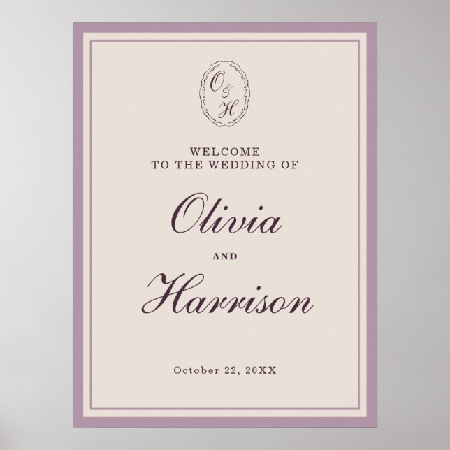 Elegant Mauve Plum Wedding Welcome Sign Poster (Vorne)