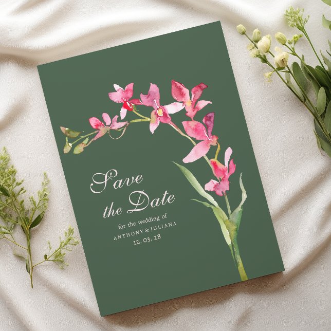 Elegant mauve, rosa Orchidee Save the Date Einladung (Elegant mauve green pink orchid Save the Date)
