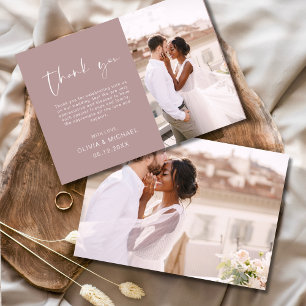 Elegant Mauve Script Foto Wedding Dankeschön Card Dankeskarte