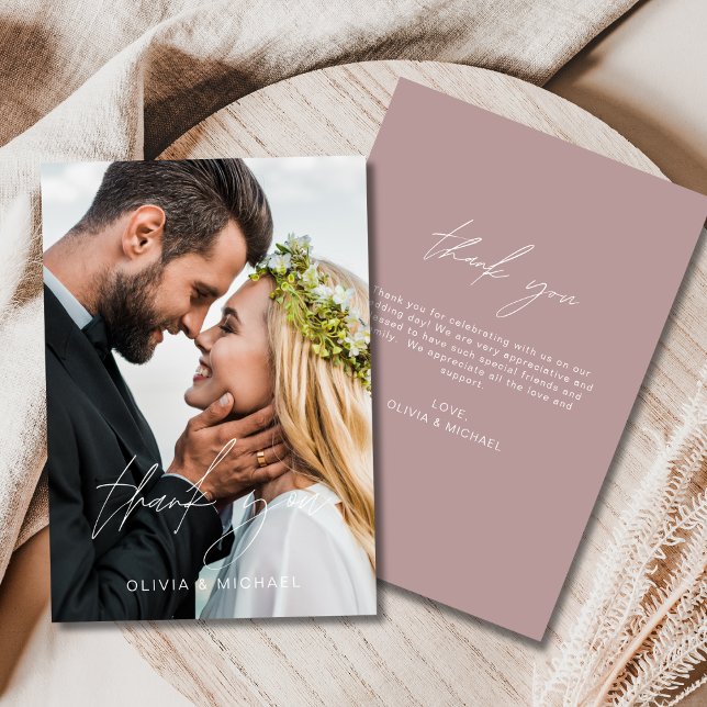 Elegant Mauve Script Foto Wedding Dankeschön Card Dankeskarte (Von Creator hochgeladen)