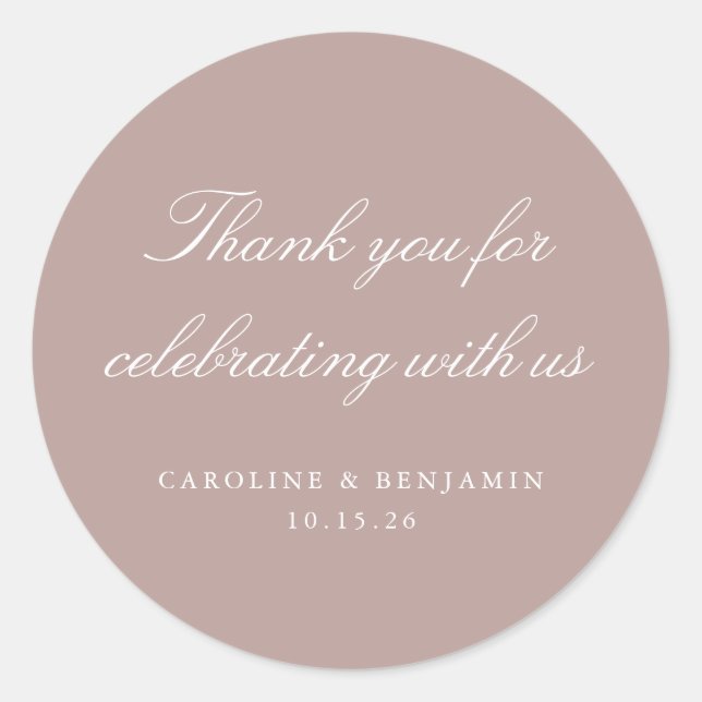 Elegant Mauve Script Wedding Custom Vielen Dank Runder Aufkleber (Vorderseite)