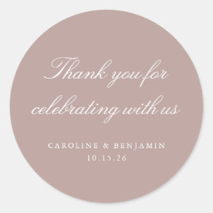 Elegant Mauve Script Wedding Custom Vielen Dank Runder Aufkleber