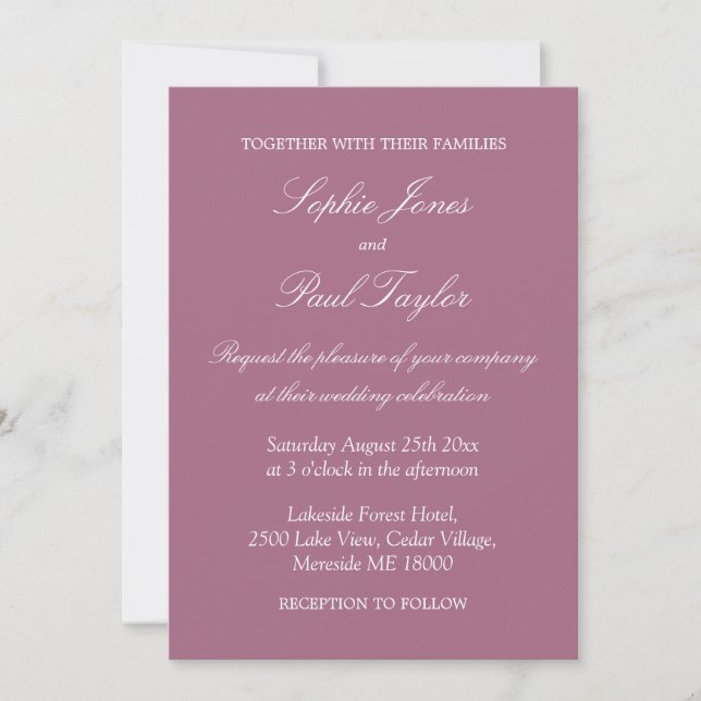 Elegant Mauve Wedding Einladung (Vorderseite)