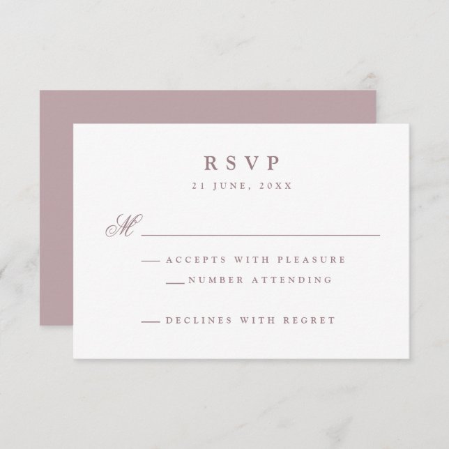 Elegant Mauve Wedding RSVP Karte (Vorne/Hinten)