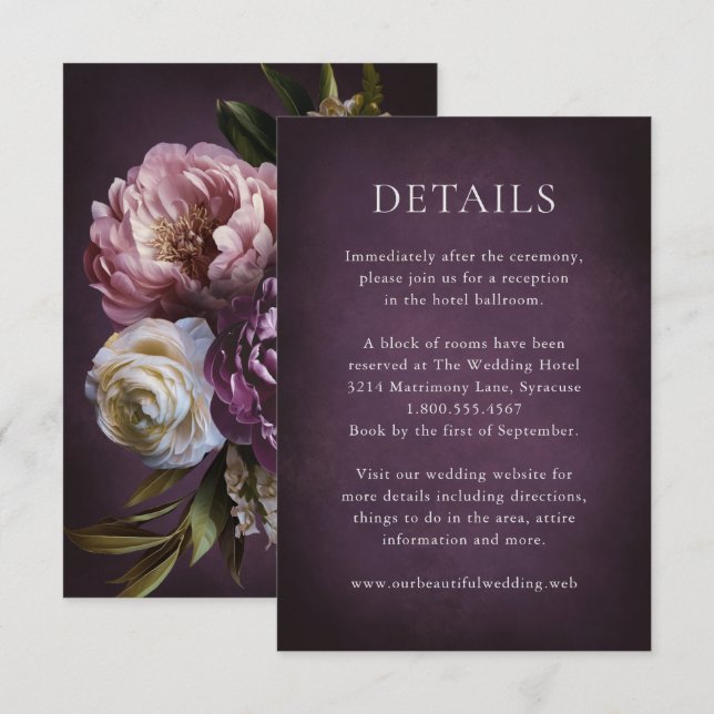 Elegant Maximalist Purple Floral Wedding Begleitkarte (Vorne/Hinten)