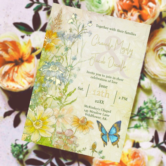 Elegant Meadow Boho Wildblume Wedding Folieneinladung (Perfect for Elegant Boho and Garden Wedding Themes.  View Collection for Matching Stationery.)