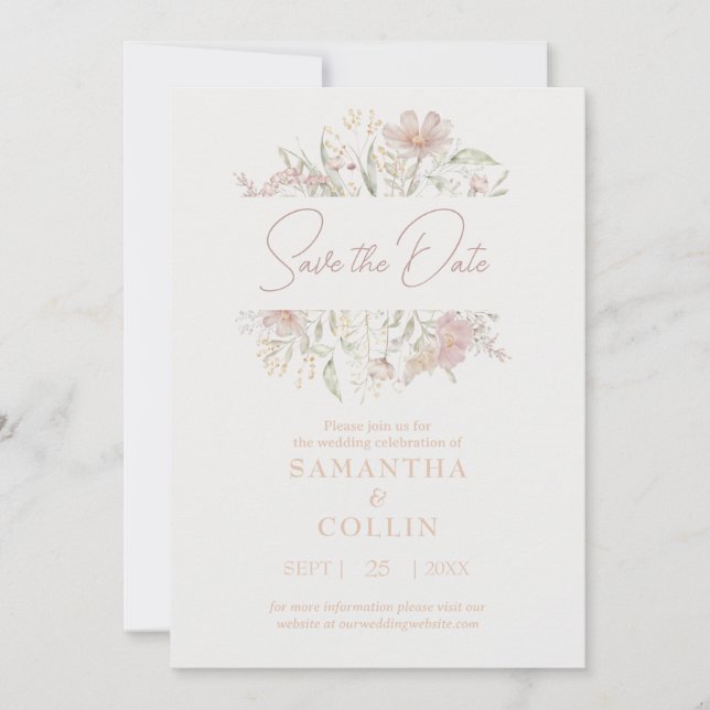 Elegant Meadow Minimalistisch Floral Save the Date Einladung (Vorderseite)