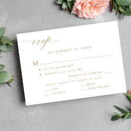 Elegant meals option gold and white wedding RSVP karte