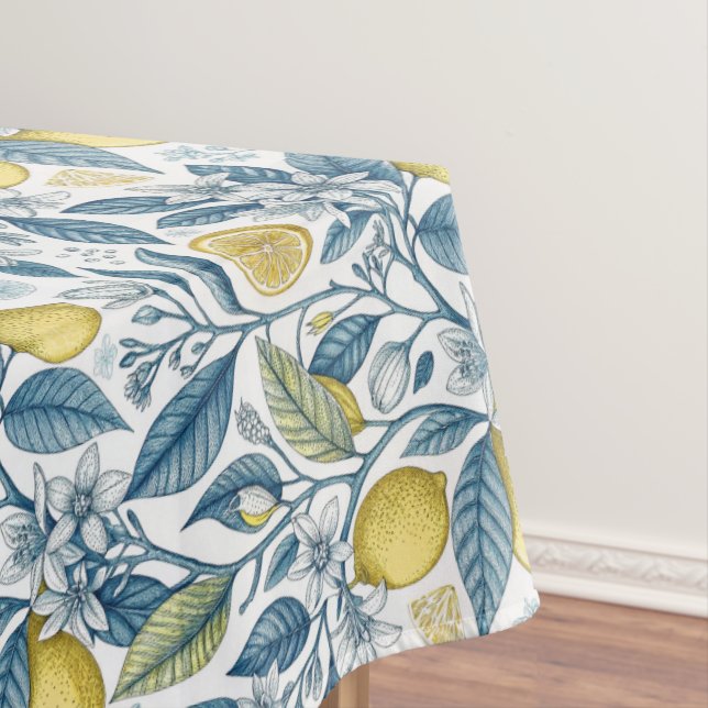 Elegant Mediterranean Lemon Botanical Navy Tischdecke (Beispiel)