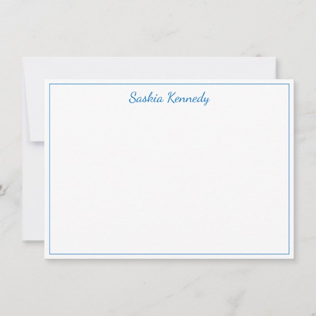 Elegant Medium Blue Script Border Personalisiert Mitteilungskarte (Vorderseite)