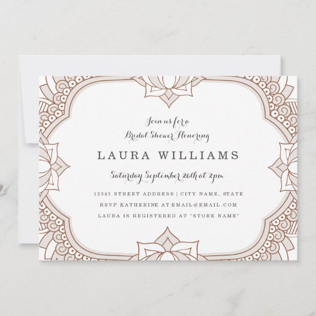 Elegant Mehndi Brautparty Einladung (Vorderseite)