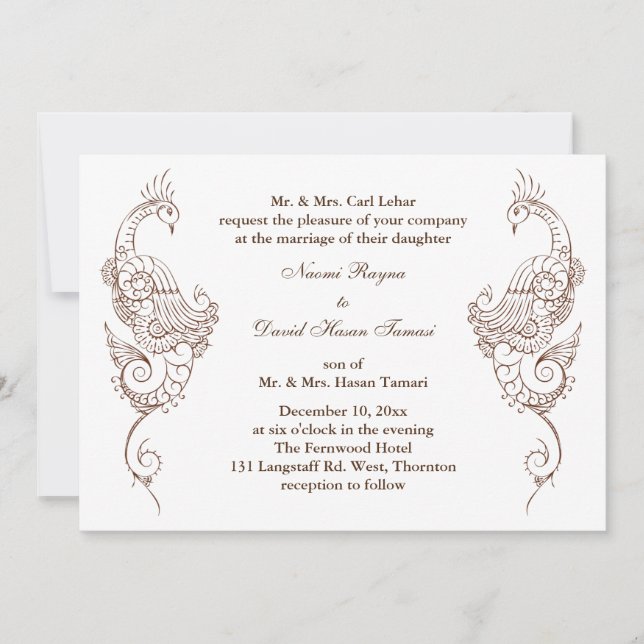 Elegant Mehndi Peacock Einladung zur Hochzeit (Vorderseite)