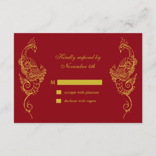 Elegant Mehndi Peacock Wedding RSVP - rot Karte