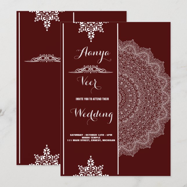 Elegant Mehndi Wedding Einladung (Vorne/Hinten)