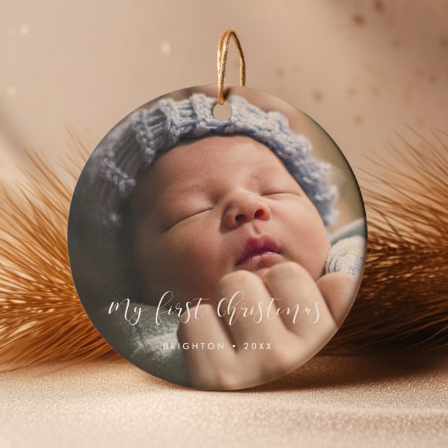 Elegant Mein erstes Weihnachtsbaby-Foto Keramik Ornament (Von Creator hochgeladen)