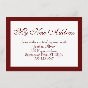 Elegant meine neue Adresse Borded Burgundy & White Begleitkarte