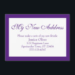 Elegant meine neue Adresse Lila & weiß Begleitkarte<br><div class="desc">Behalt deinen Freunden und Verwandten mit diesen schlichten, eleganten Einschließkarten immer auf dem neuesten Stand mit deiner neuen Adresse. Eine einfache Anmerkung lautet oben "Meine neue Adresse", wobei ein hübscher, traditioneller Script-Schriftart verwendet wird. Verwenden Sie die Vorlagenfelder, um alle Ihre Daten hinzuzufügen, um dieses Design für Ihren eigenen Gebrauch zu...</div>