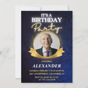 Elegant Men Navy Foto 94. Geburtstag Einladung