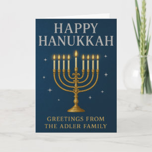 Elegant Menorah, Stars & Royal Blue Hanukkah Feiertagskarte
