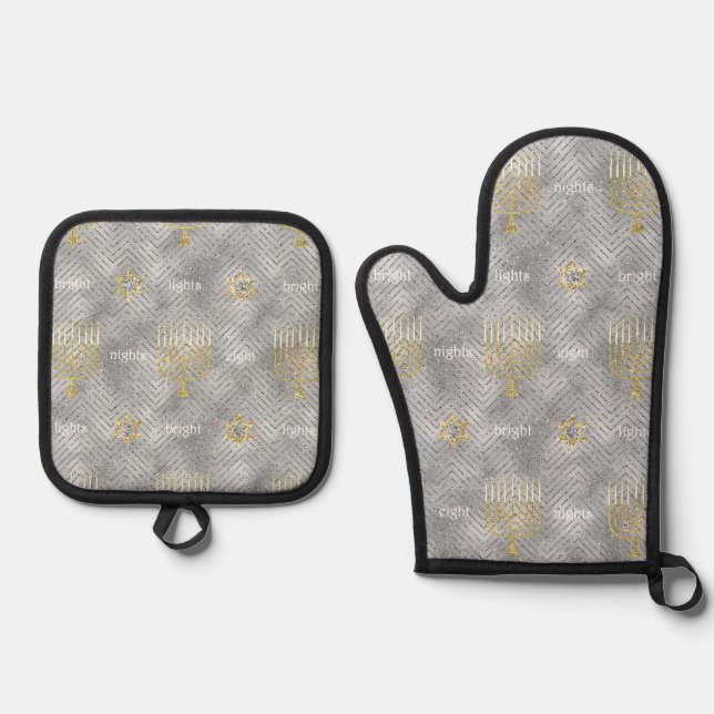 Elegant Menorahs Oven Mitt & Pot Holder Set (Vorderseite)